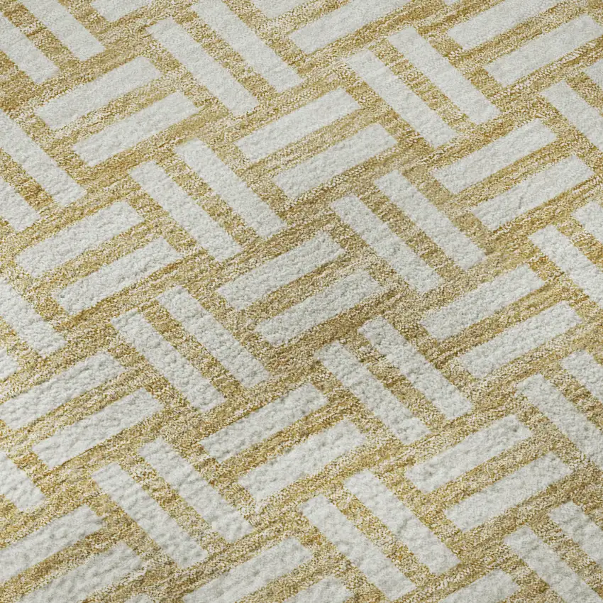 Gold And Ivory Abstract Geometric Washable Area Rug With UV Protection Photo 9