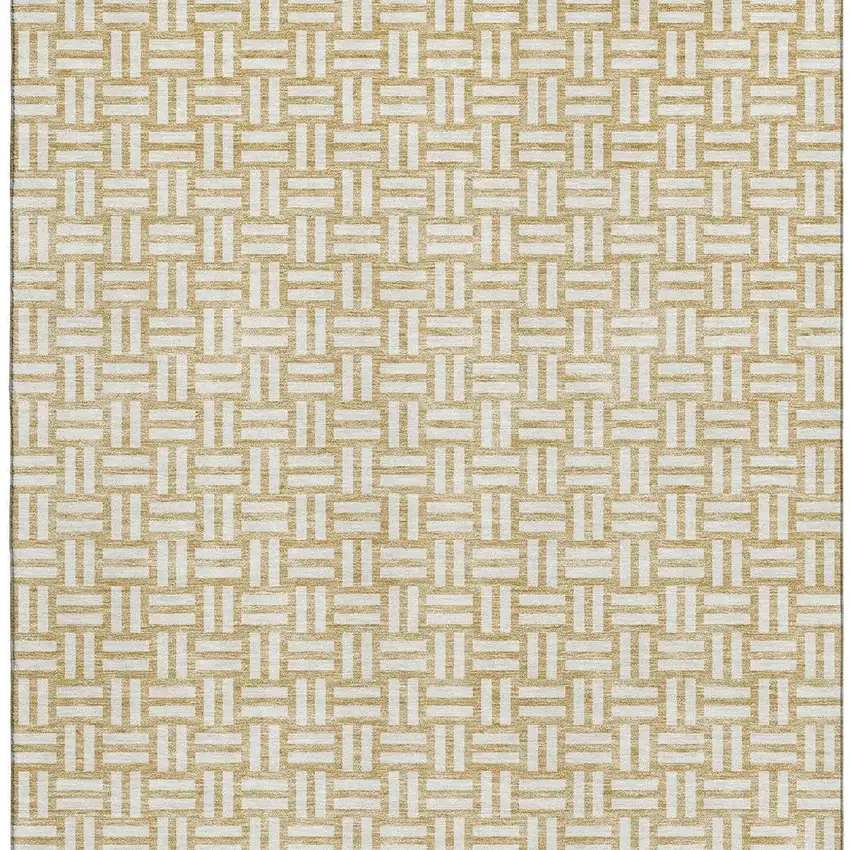 Gold And Ivory Abstract Geometric Washable Area Rug With UV Protection Photo 2