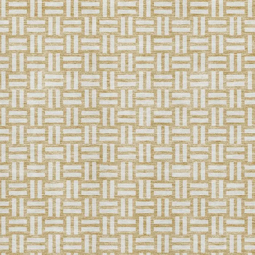 Gold And Ivory Abstract Geometric Washable Area Rug With UV Protection Photo 2