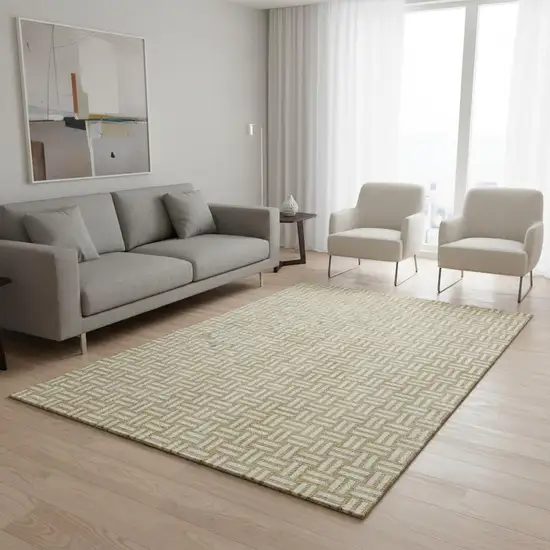 Gold And Ivory Abstract Geometric Washable Area Rug With UV Protection Photo 2