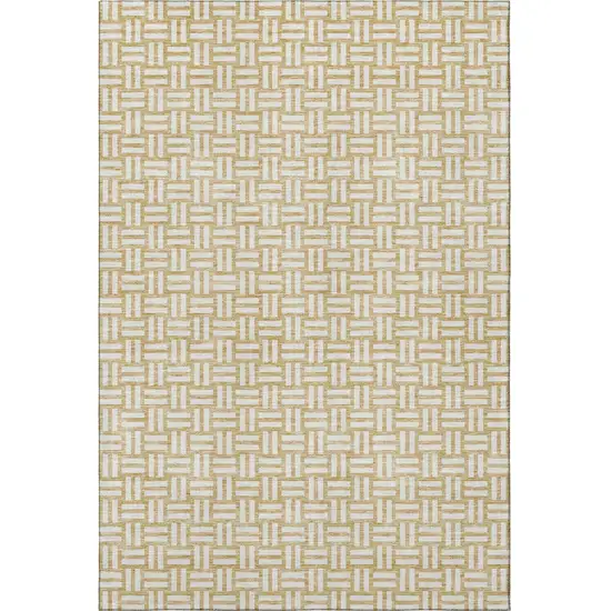 Gold And Ivory Abstract Geometric Washable Area Rug With UV Protection Photo 3