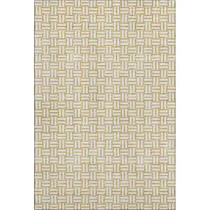 Photo of Gold And Ivory Abstract Geometric Washable Area Rug With UV Protection