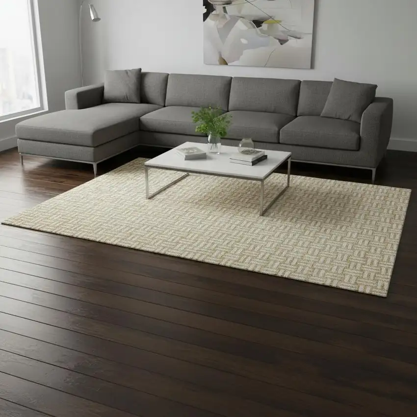 Gold And Ivory Abstract Geometric Washable Area Rug With UV Protection Photo 2