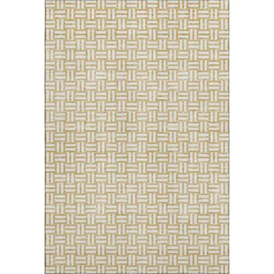 Gold And Ivory Abstract Geometric Washable Area Rug With UV Protection Photo 1