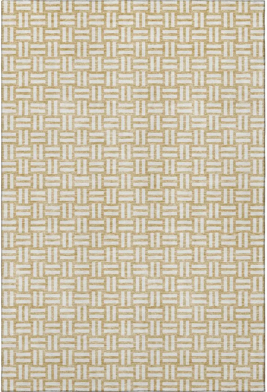 Gold And Ivory Abstract Geometric Washable Area Rug With UV Protection Photo 3