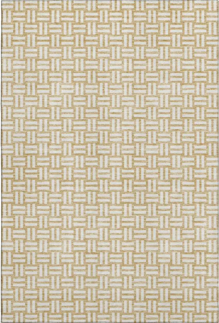 Gold And Ivory Abstract Geometric Washable Area Rug With UV Protection Photo 1