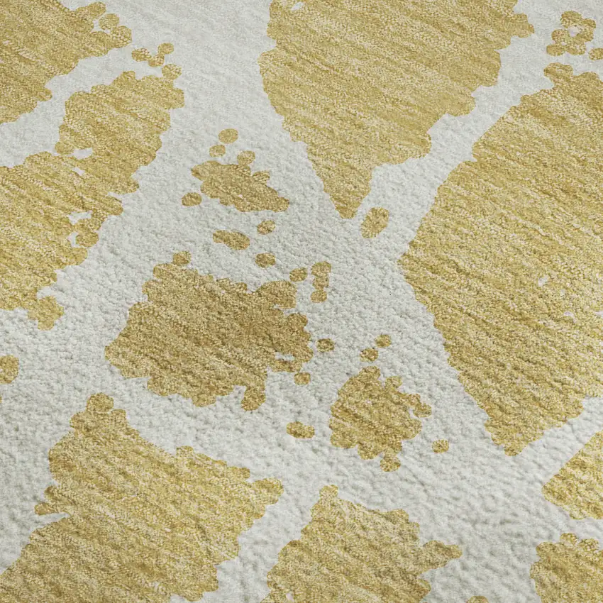 Gold And Ivory Abstract Washable Area Rug With UV Protection Photo 7