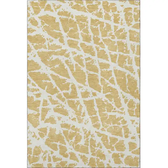 Gold And Ivory Abstract Washable Area Rug With UV Protection Photo 4