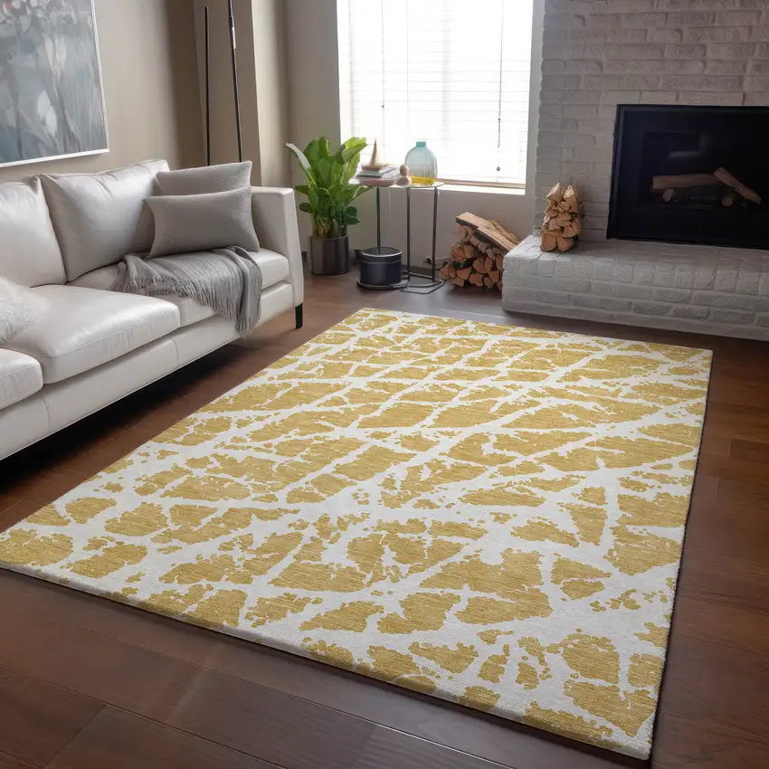 Gold And Ivory Abstract Washable Area Rug With UV Protection Photo 6