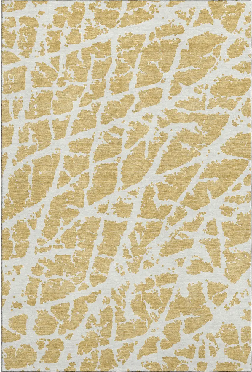 Gold And Ivory Abstract Washable Area Rug With UV Protection Photo 1