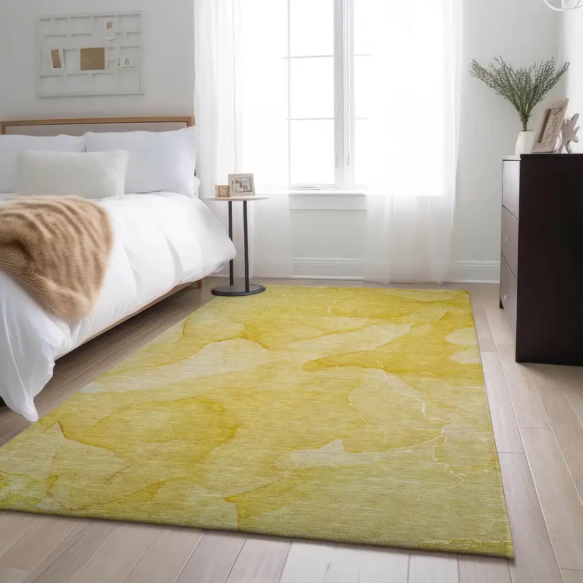 Gold And Ivory Abstract Washable Area Rug With UV Protection Photo 5