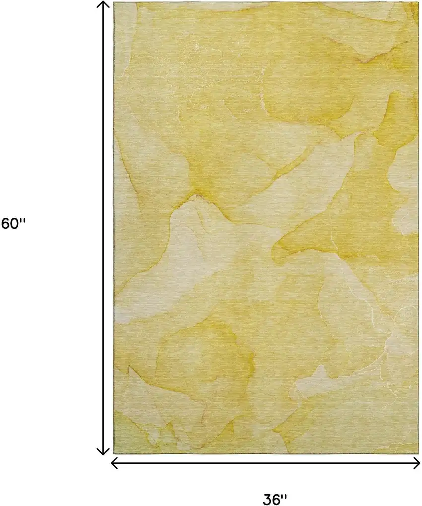 Gold And Ivory Abstract Washable Area Rug With UV Protection Photo 3