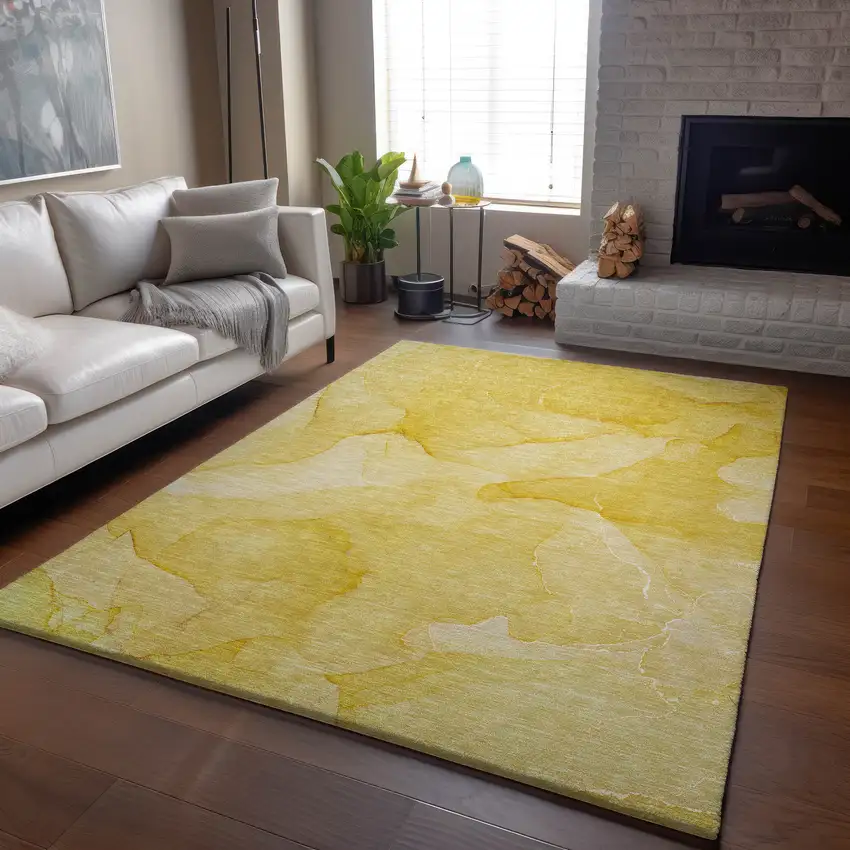 Gold And Ivory Abstract Washable Area Rug With UV Protection Photo 5