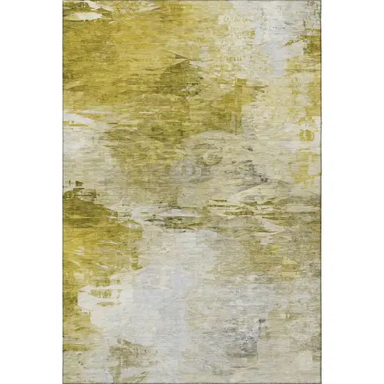 Gold And Ivory Abstract Washable Area Rug With UV Protection Photo 4
