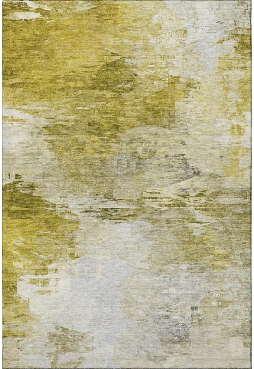 Gold And Ivory Abstract Washable Area Rug With UV Protection Photo 4