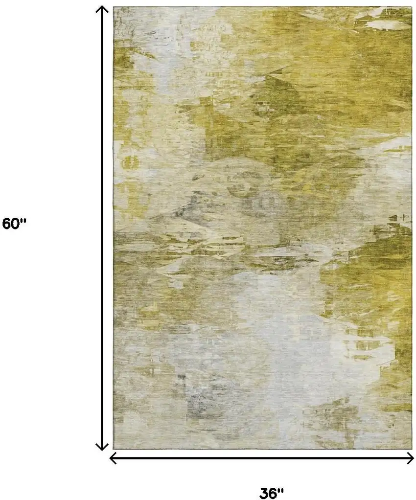 Gold And Ivory Abstract Washable Area Rug With UV Protection Photo 3