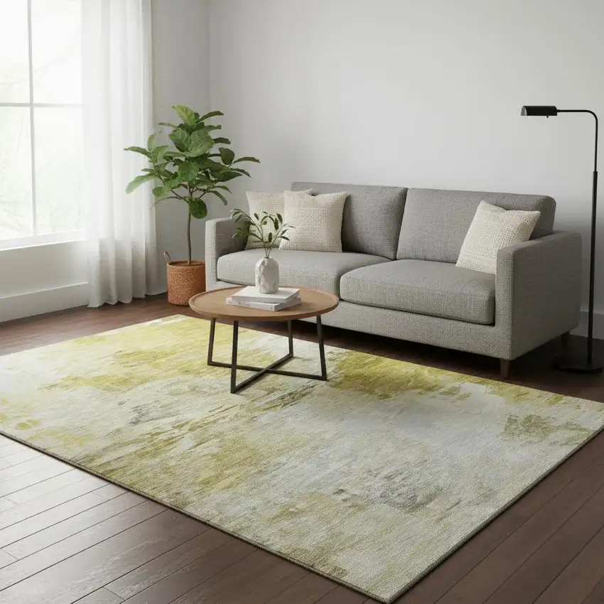 Gold And Ivory Abstract Washable Area Rug With UV Protection Photo 2