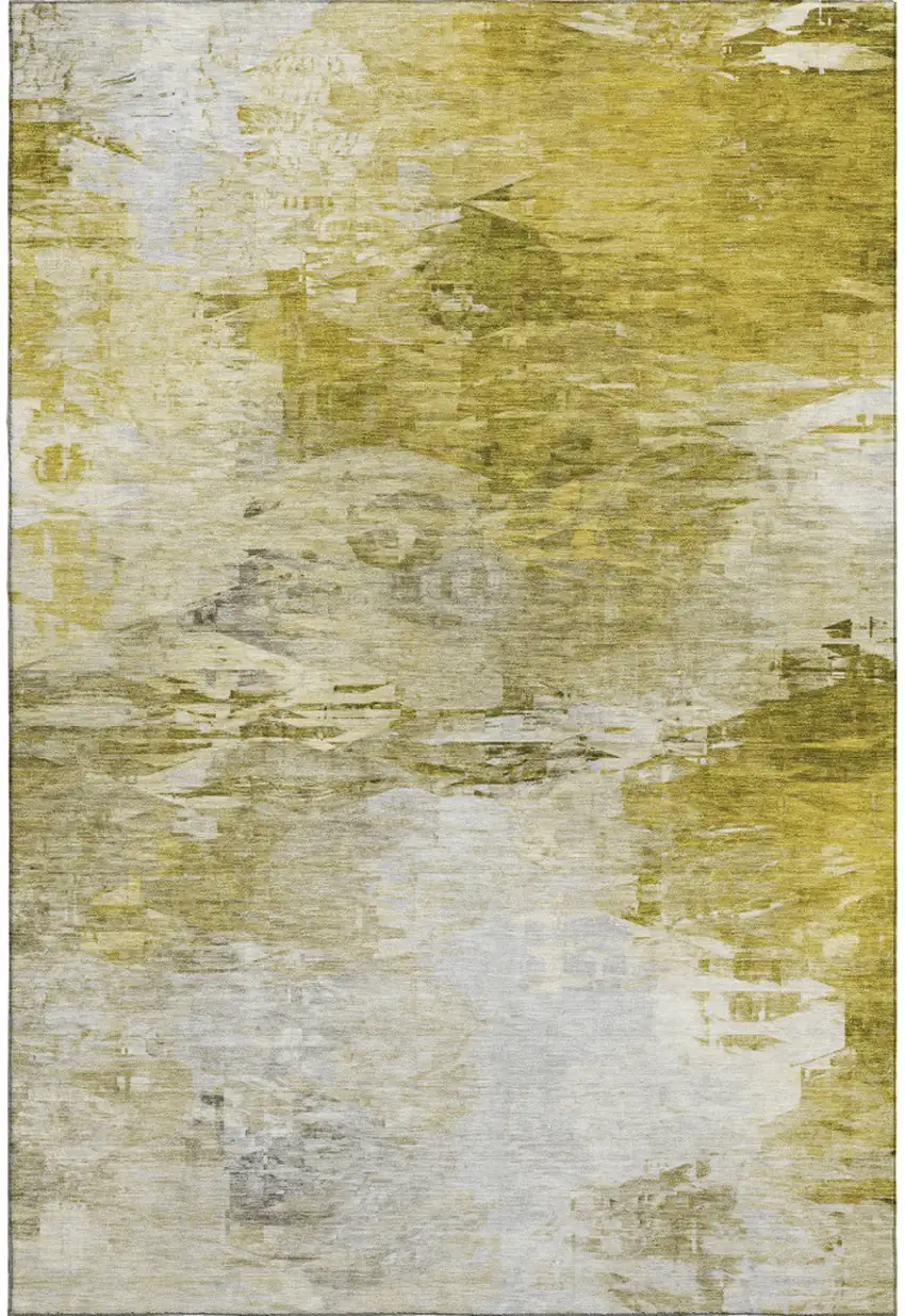 Gold And Ivory Abstract Washable Area Rug With UV Protection Photo 1