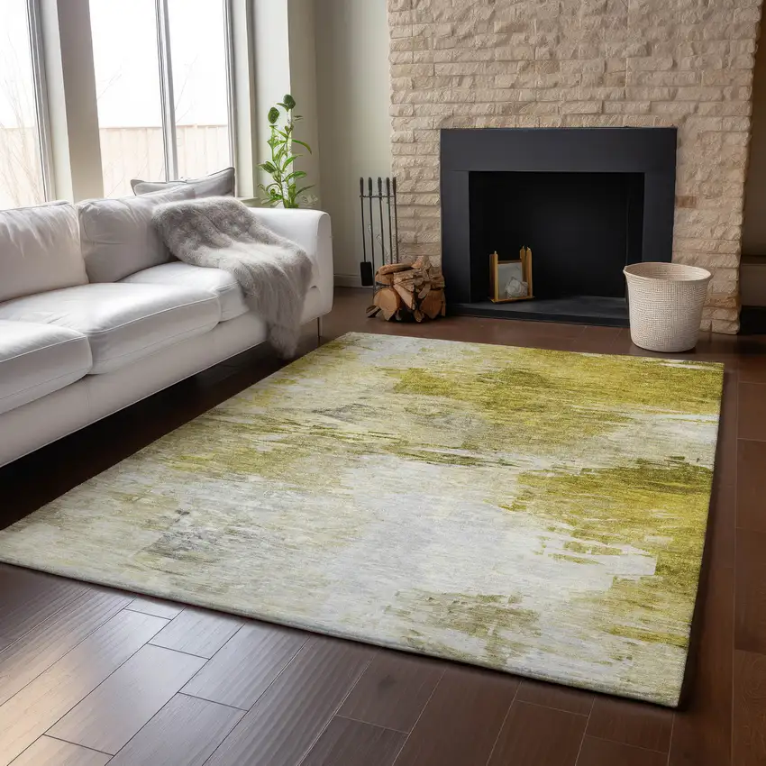 Gold And Ivory Abstract Washable Area Rug With UV Protection Photo 6