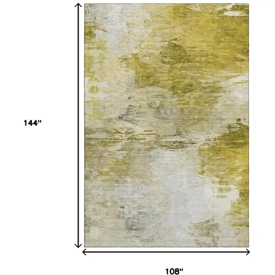 Gold And Ivory Abstract Washable Area Rug With UV Protection Photo 7