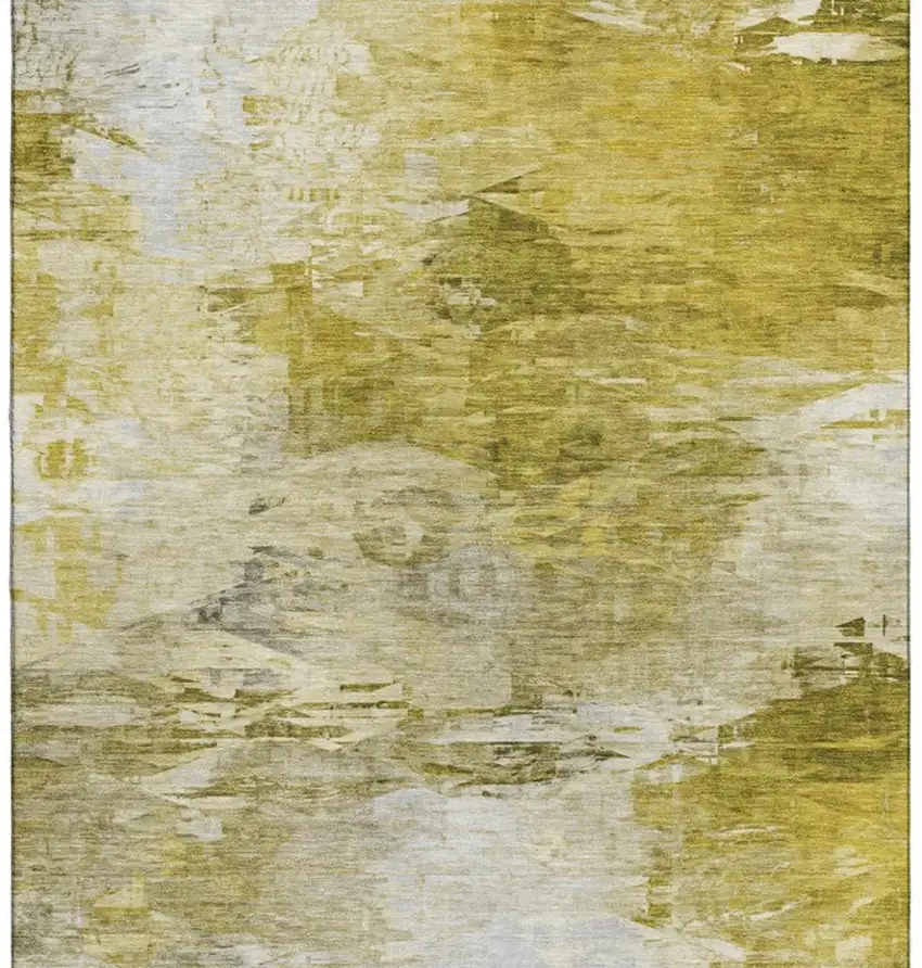 Gold And Ivory Abstract Washable Area Rug With UV Protection Photo 4