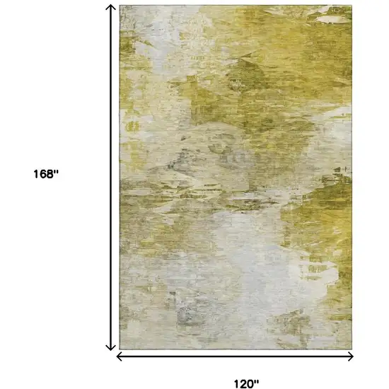 Gold And Ivory Abstract Washable Area Rug With UV Protection Photo 7