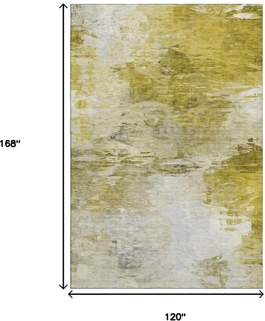 Gold And Ivory Abstract Washable Area Rug With UV Protection Photo 7