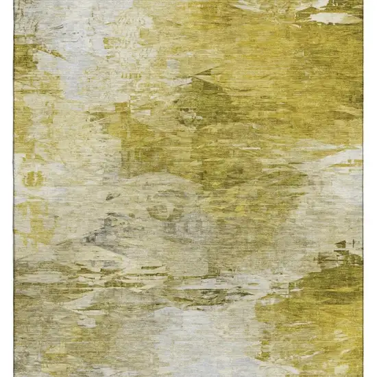 Gold And Ivory Abstract Washable Area Rug With UV Protection Photo 4