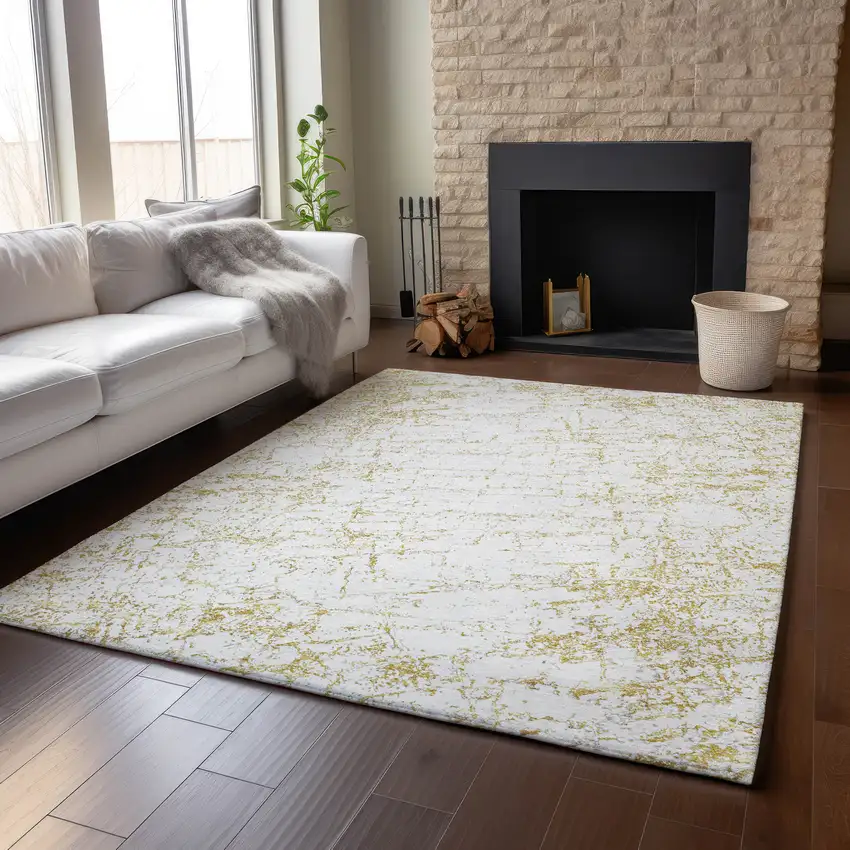 Gold And Ivory Abstract Washable Area Rug With UV Protection Photo 6