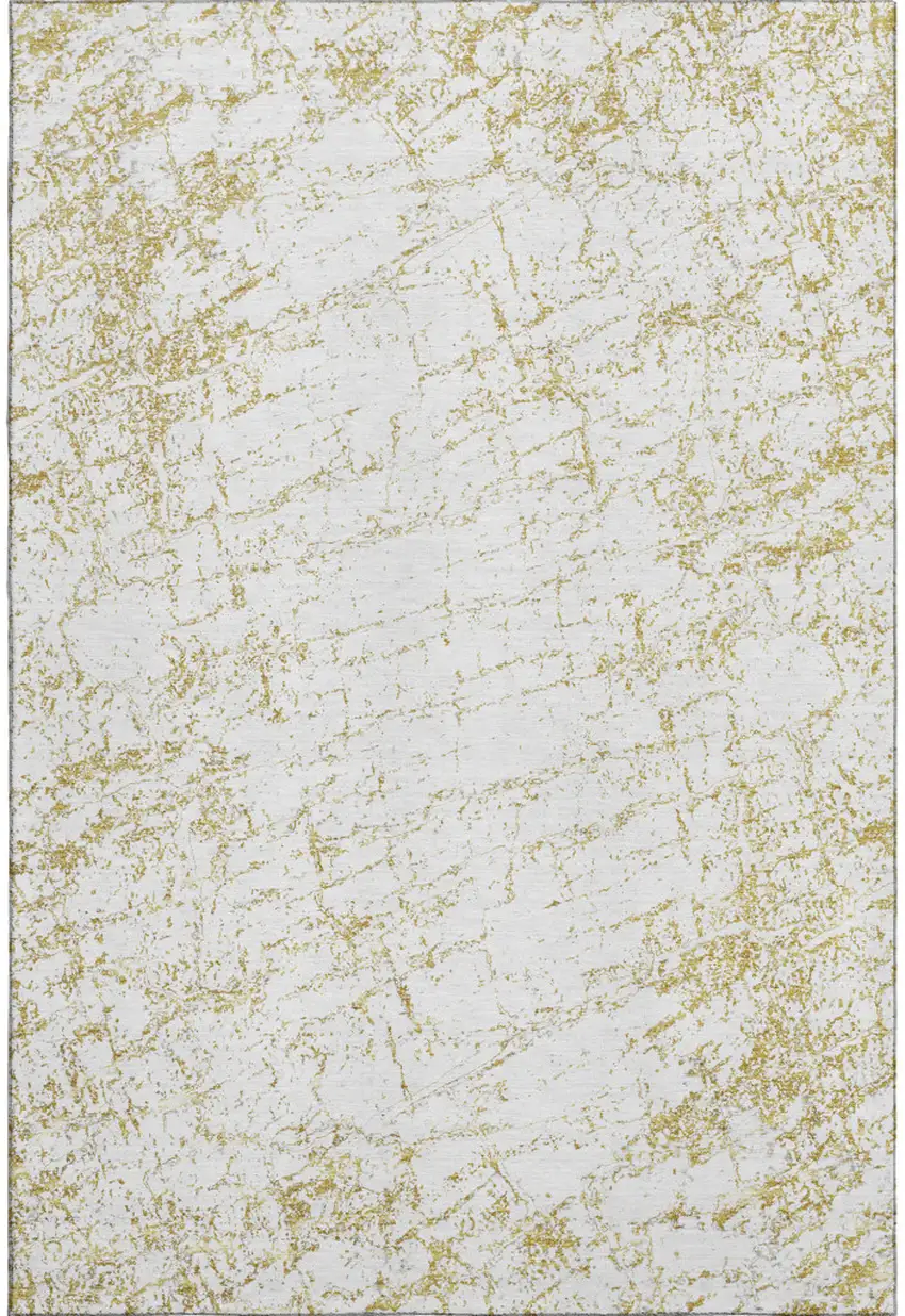 Gold And Ivory Abstract Washable Area Rug With UV Protection Photo 1