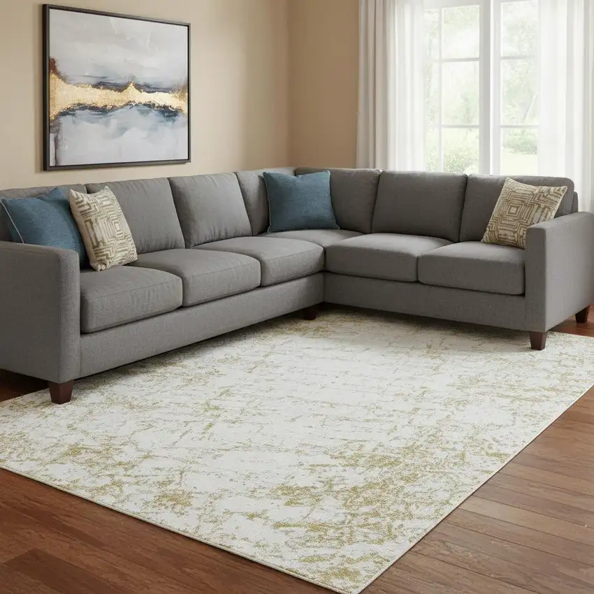 Gold And Ivory Abstract Washable Area Rug With UV Protection Photo 1