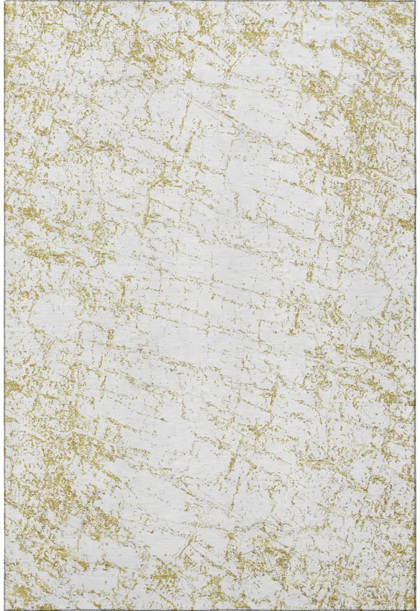 Gold And Ivory Abstract Washable Area Rug With UV Protection Photo 4