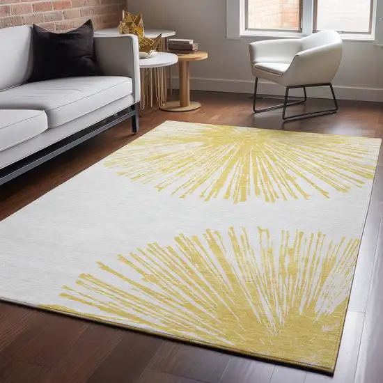Gold And Ivory Abstract Washable Area Rug With UV Protection Photo 5