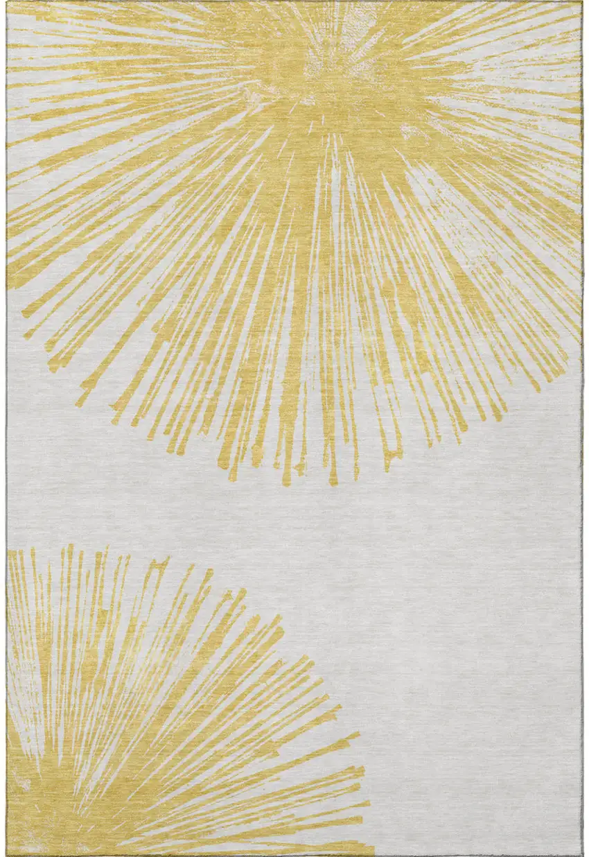 Gold And Ivory Abstract Washable Area Rug With UV Protection Photo 4