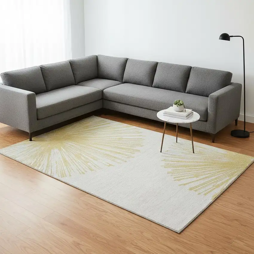 Gold And Ivory Abstract Washable Area Rug With UV Protection Photo 2