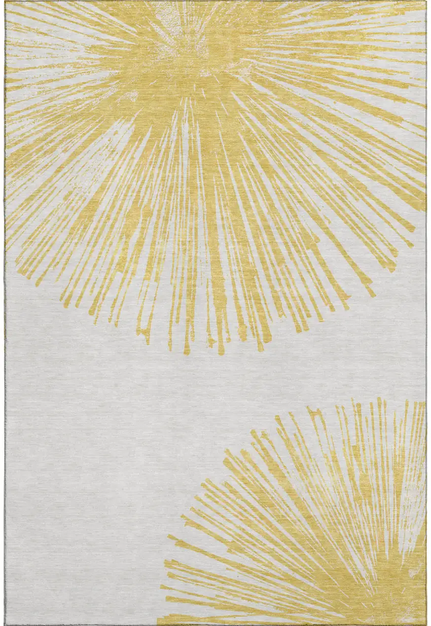 Gold And Ivory Abstract Washable Area Rug With UV Protection Photo 1