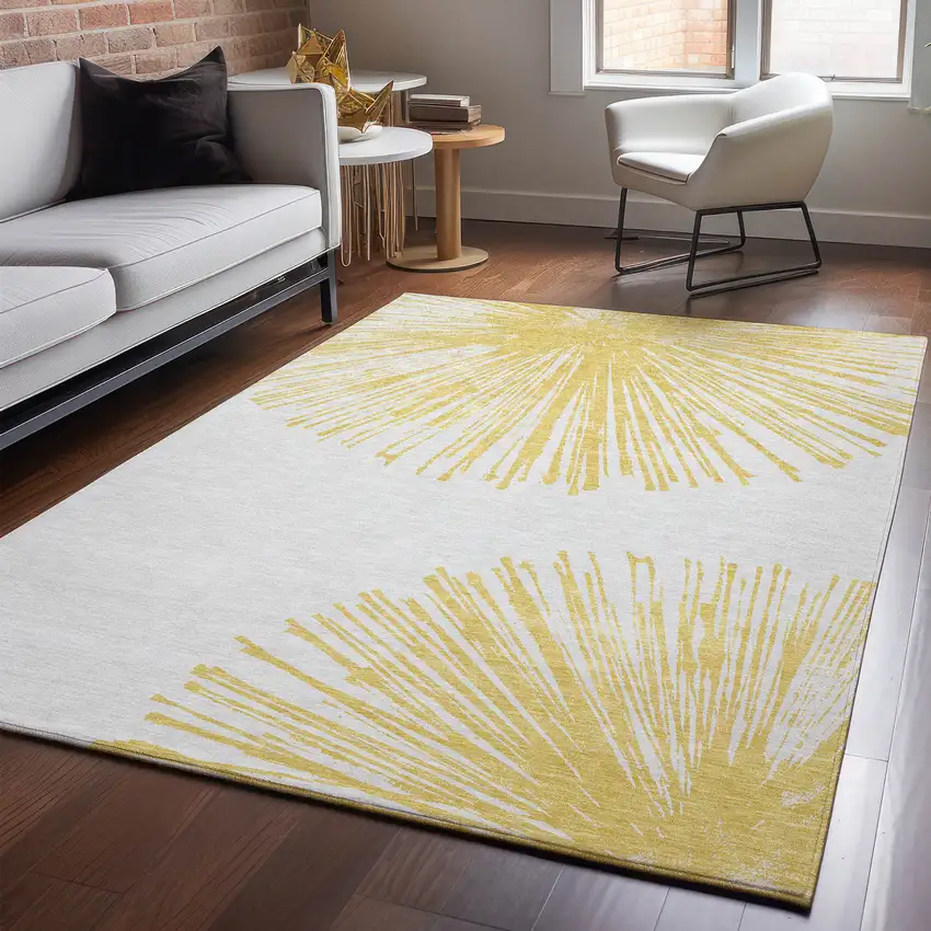 Gold And Ivory Abstract Washable Area Rug With UV Protection Photo 6
