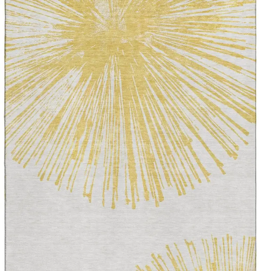 Gold And Ivory Abstract Washable Area Rug With UV Protection Photo 4