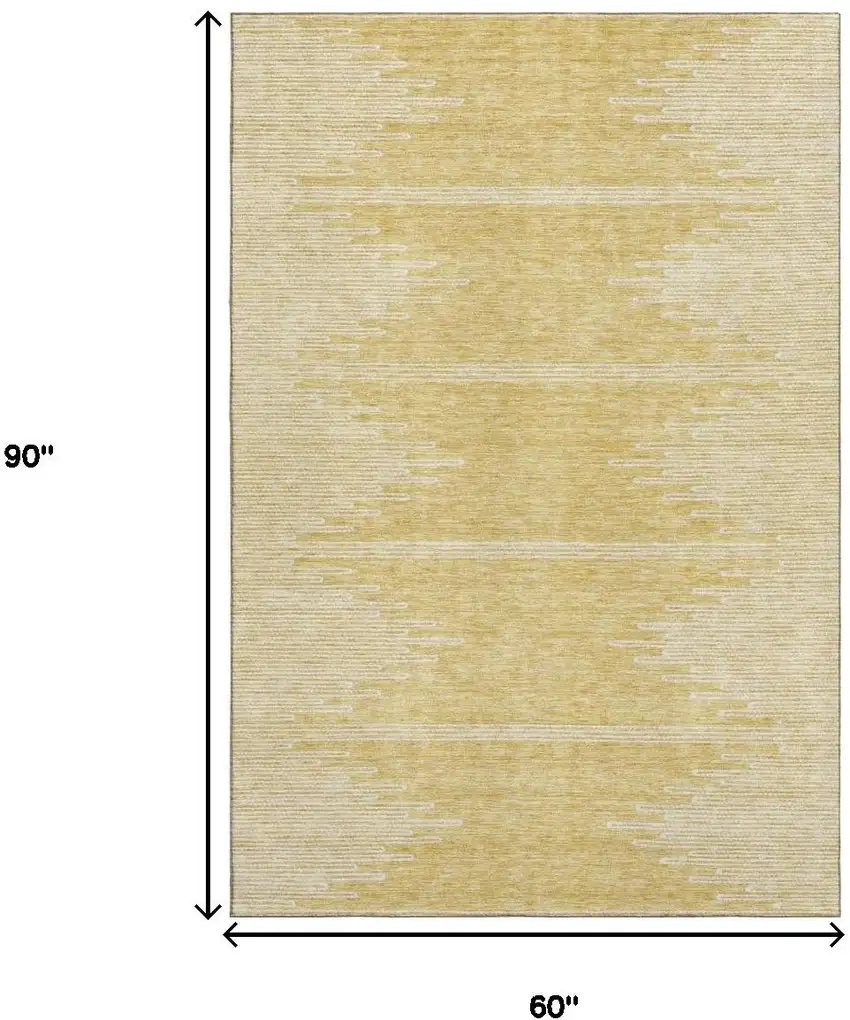 Gold And Ivory Abstract Washable Area Rug With UV Protection Photo 3