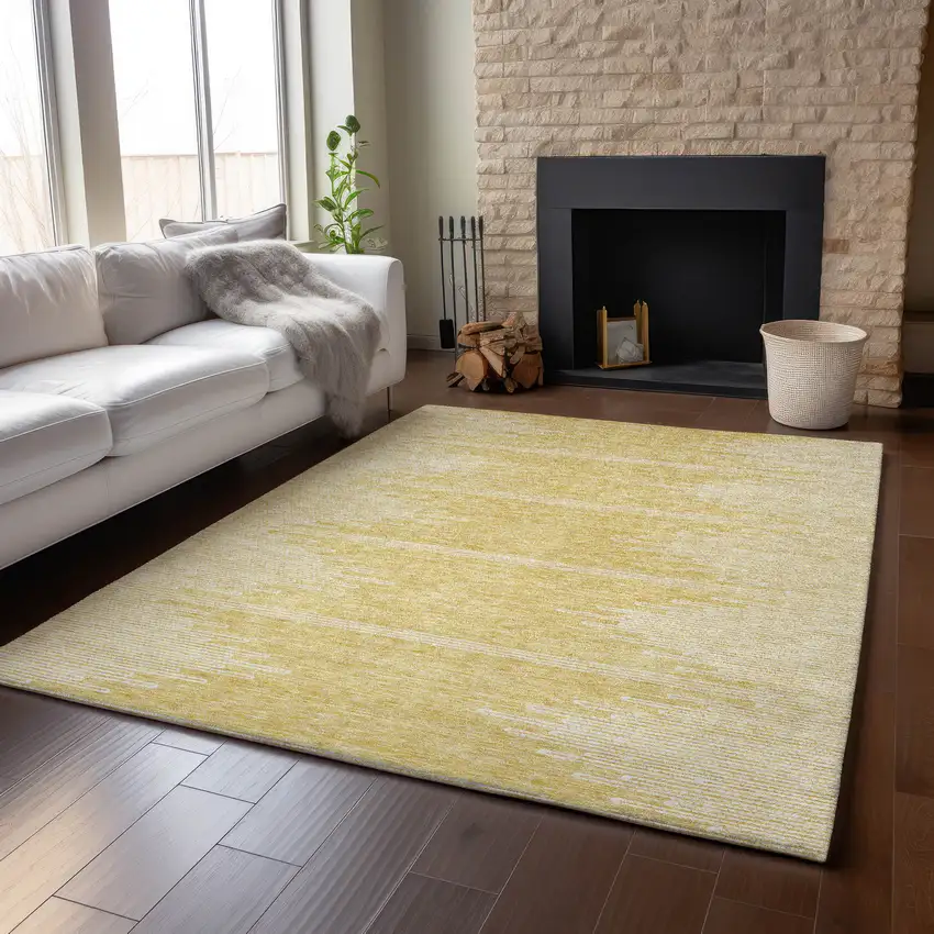 Gold And Ivory Abstract Washable Area Rug With UV Protection Photo 6