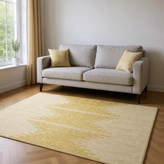 Gold And Ivory Abstract Washable Area Rug With UV Protection Photo 2