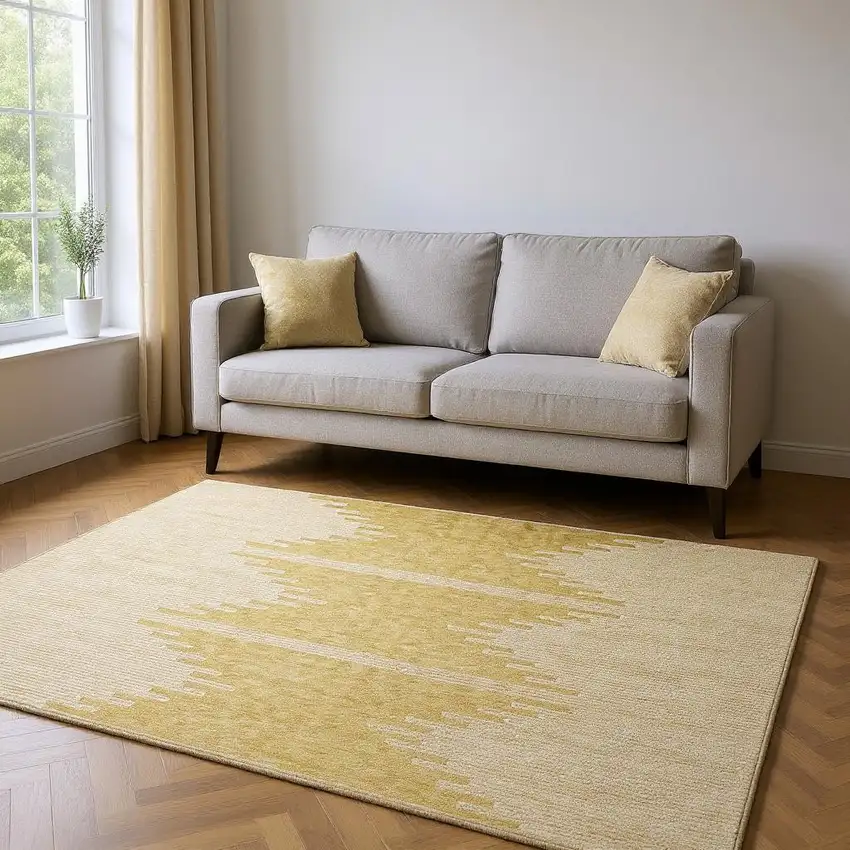 Gold And Ivory Abstract Washable Area Rug With UV Protection Photo 2