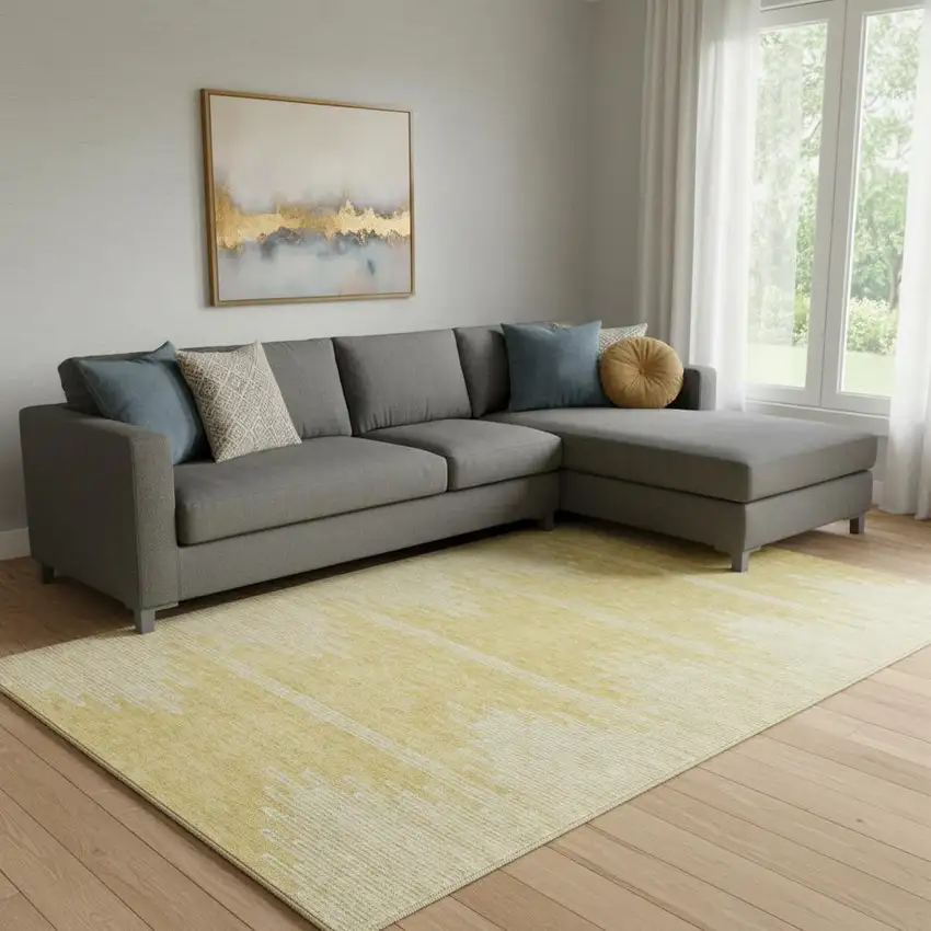 Gold And Ivory Abstract Washable Area Rug With UV Protection Photo 1