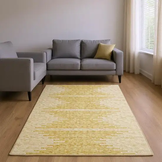 Gold And Ivory Abstract Washable Area Rug With UV Protection Photo 2