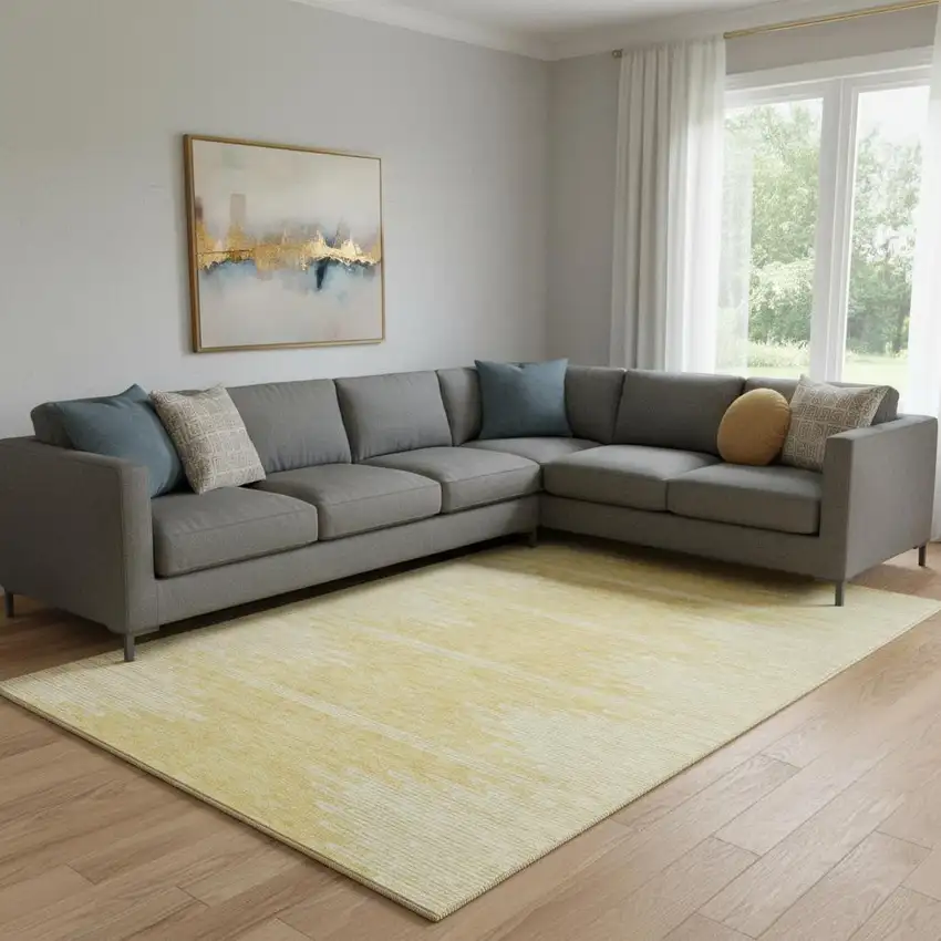 Gold And Ivory Abstract Washable Area Rug With UV Protection Photo 1