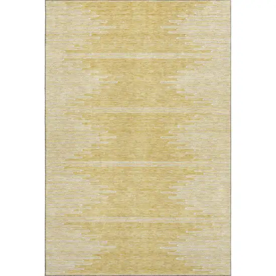 Gold And Ivory Abstract Washable Area Rug With UV Protection Photo 1