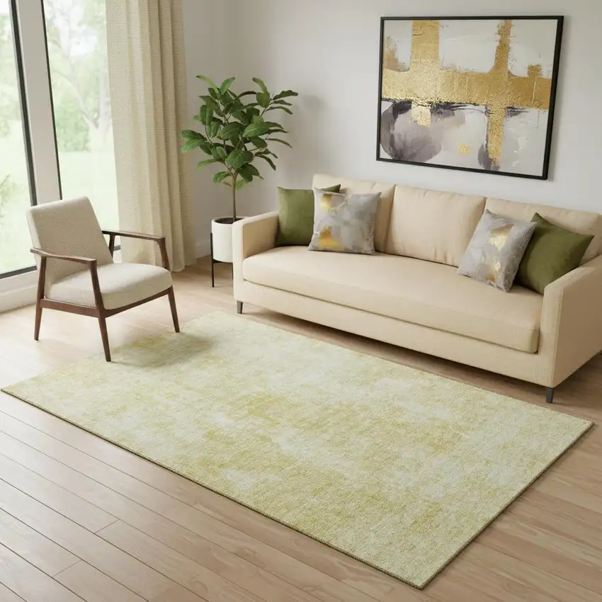 Gold And Ivory Abstract Washable Area Rug With UV Protection Photo 1