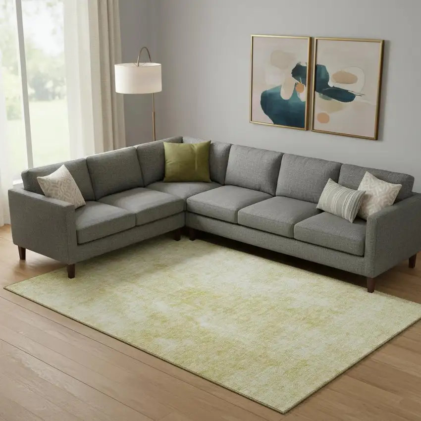 Gold And Ivory Abstract Washable Area Rug With UV Protection Photo 1