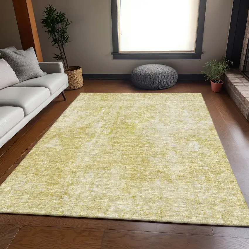 Gold And Ivory Abstract Washable Area Rug With UV Protection Photo 2