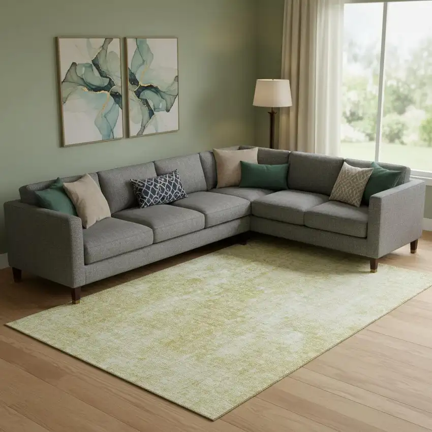 Gold And Ivory Abstract Washable Area Rug With UV Protection Photo 1